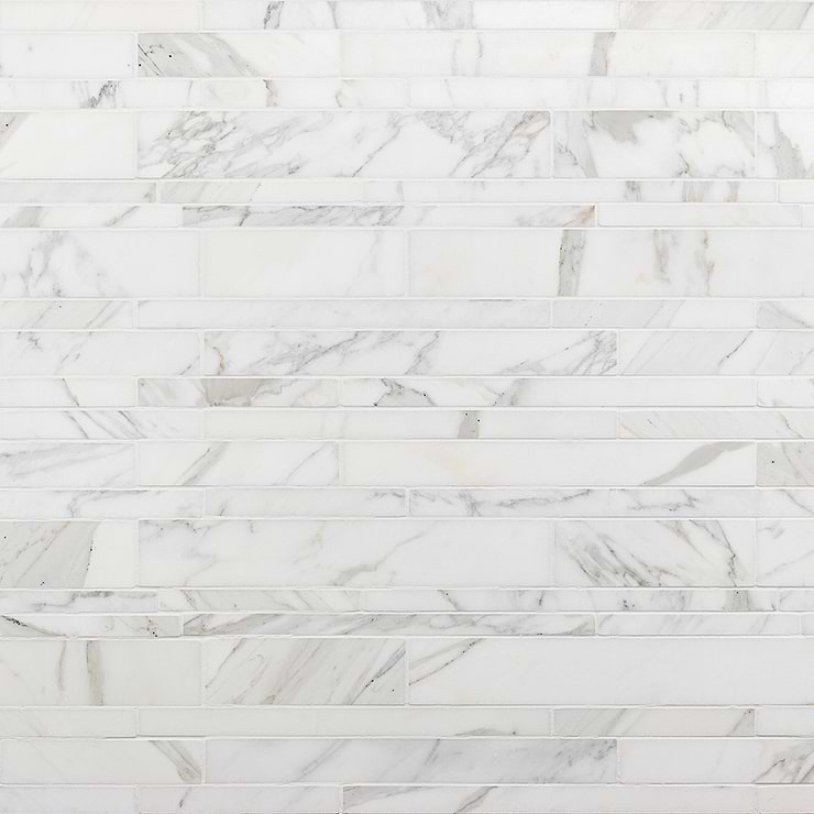 Calacatta Tuscany Gray Polished Marble Mosaic; in White w/ Gray & Gold Veins Calacatta; for Backsplash, Bathroom Floor, Bathroom Wall, Commercial Floor, Floor Tile, Kitchen Floor, Kitchen Wall, Outdoor Wall, Shower Floor, Shower Wall, Wall Tile; in Style Ideas Art Deco, Classic, Contemporary, Craftsman, Modern, Traditional, Transitional