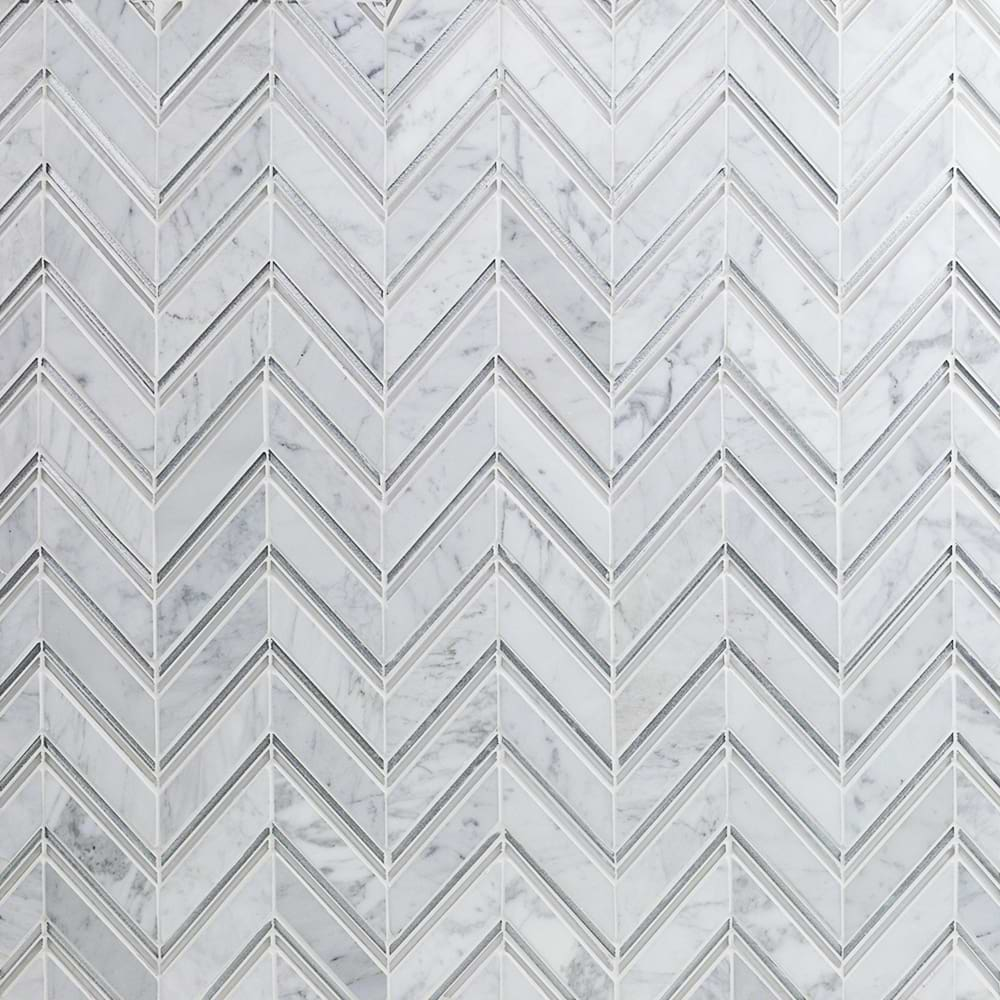 Monarch Winter Magic Herringbone Polished Marble Mosaic Tile