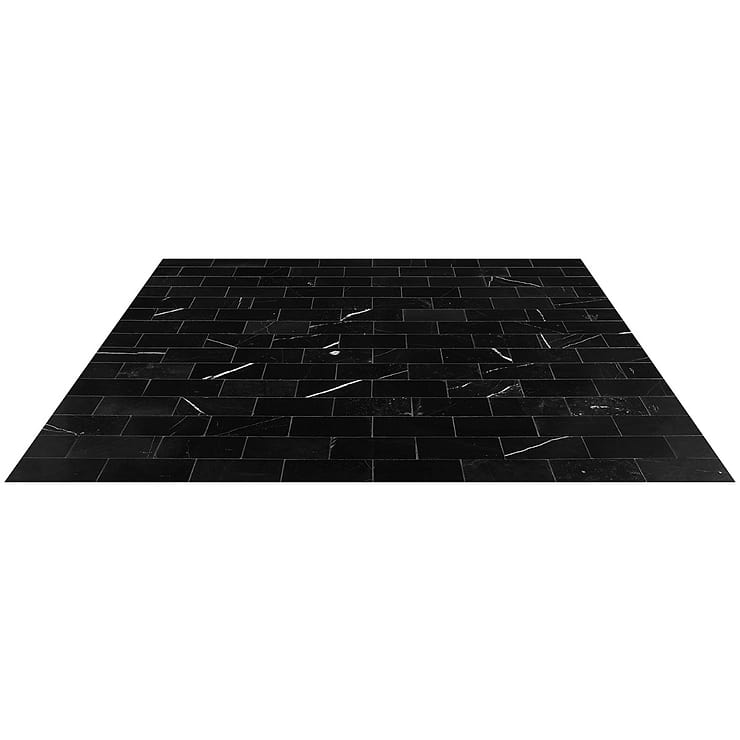 Nero Marquina Black 3x6 Honed Marble Subway Tile