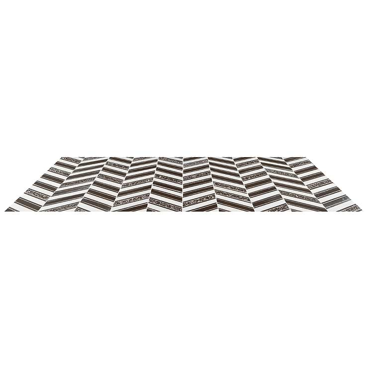 Magma Chevron Susa Bronze Black & White Asian Statuary Marble & Lava Stone Polished Mosaic Tile