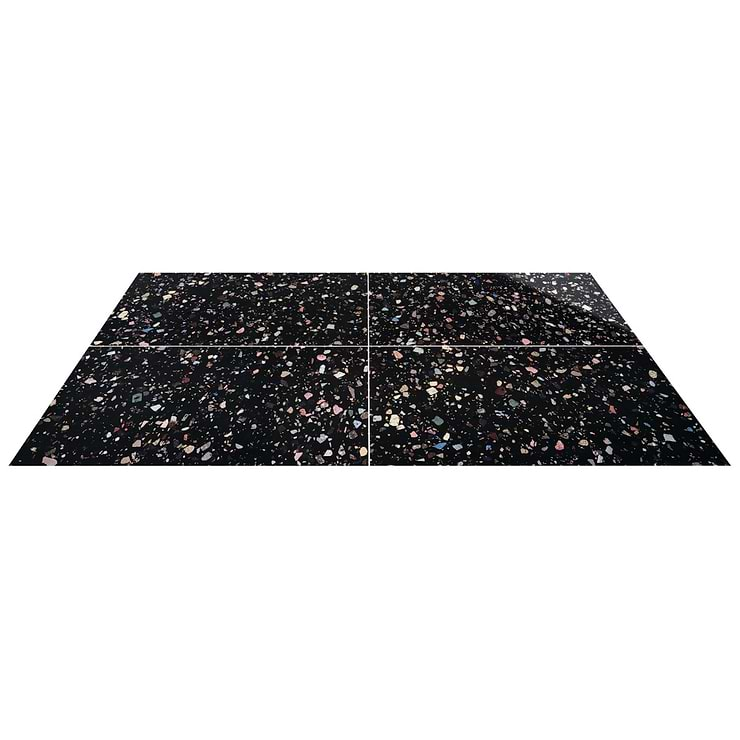 Bejeweled Black Multicolor 24x48 Terrazzo Look Polished Porcelain Tile