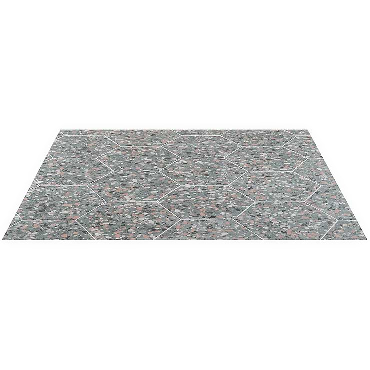 Disco-Six Hexagon Teal Green 12.5" Terrazzo Look Matte Porcelain Tile