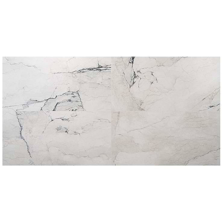 Romani Camouflage White 24x48 Marble Look Satin Porcelain Tile