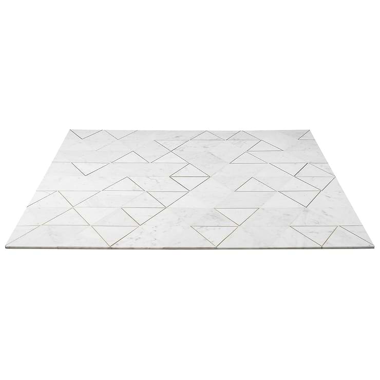Verin Carrara Polished Marble and Brass Mosaic Tile