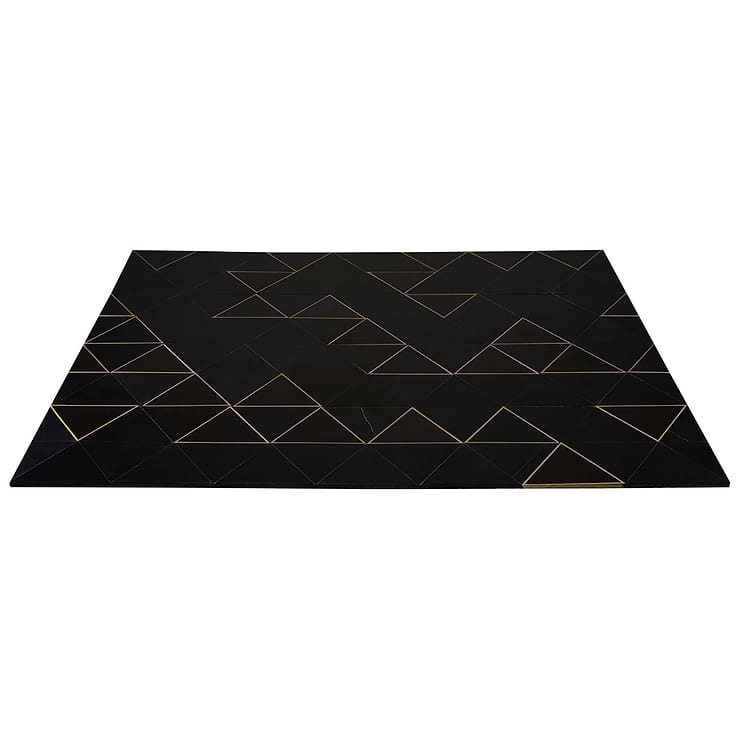Verin Nero Polished Marble and Brass Mosaic Tile
