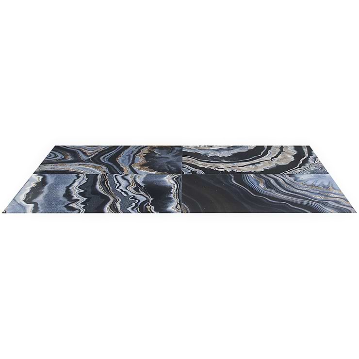 Agate Art Night Black 24x48 Artisan Decor Polished Porcelain Tile