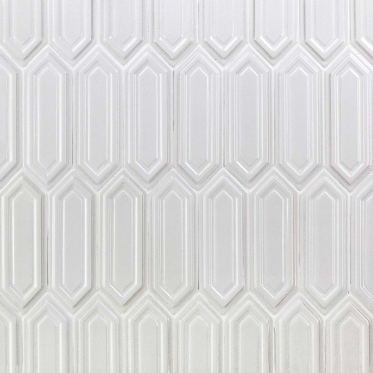 Nabi Picket Glacier White 3x9 Glossy Crackled Glass Mosaic Tile