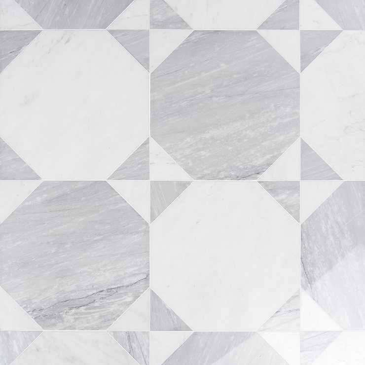 Cadre Giotto Carrara and Italian Gray 20x20 Polished Marble Mosaic Tile