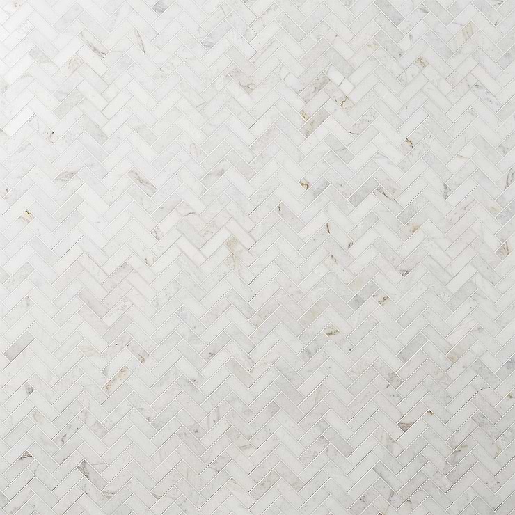 Alaska White 1x3" Herringbone Polished Marble Mosaic Tile