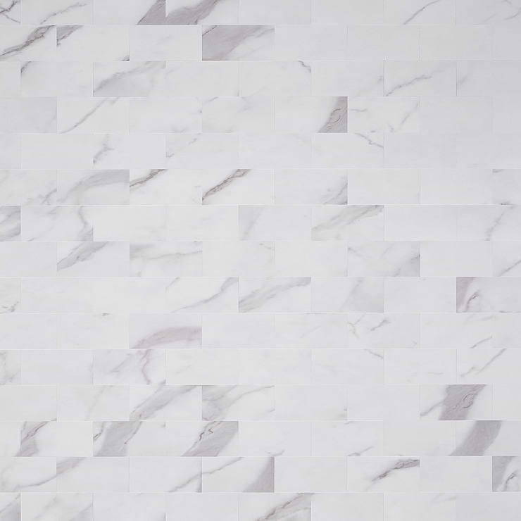 Calacatta LPS White 3x6 Brick Seamless Solid Core Peel & Stick Self Adhesive Marble Look Matte Tile