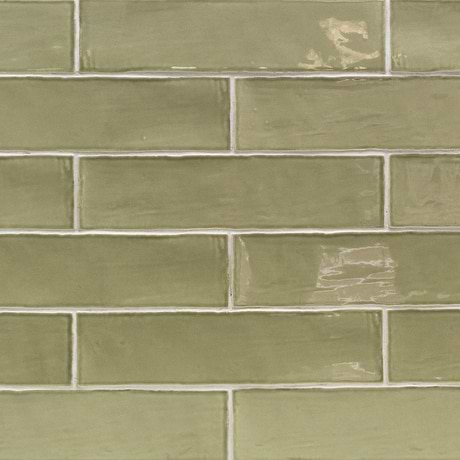 Sample-Lancaster Celery Green 3x12 Polished Ceramic Subway Wall Tile