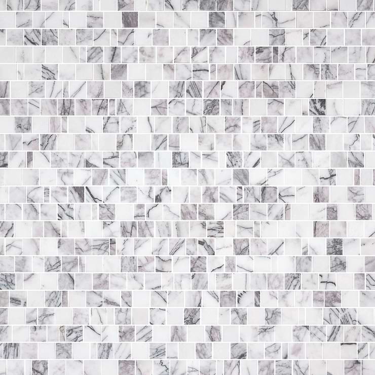 Lilac White Cracked Joint Honed Marble Mosaic