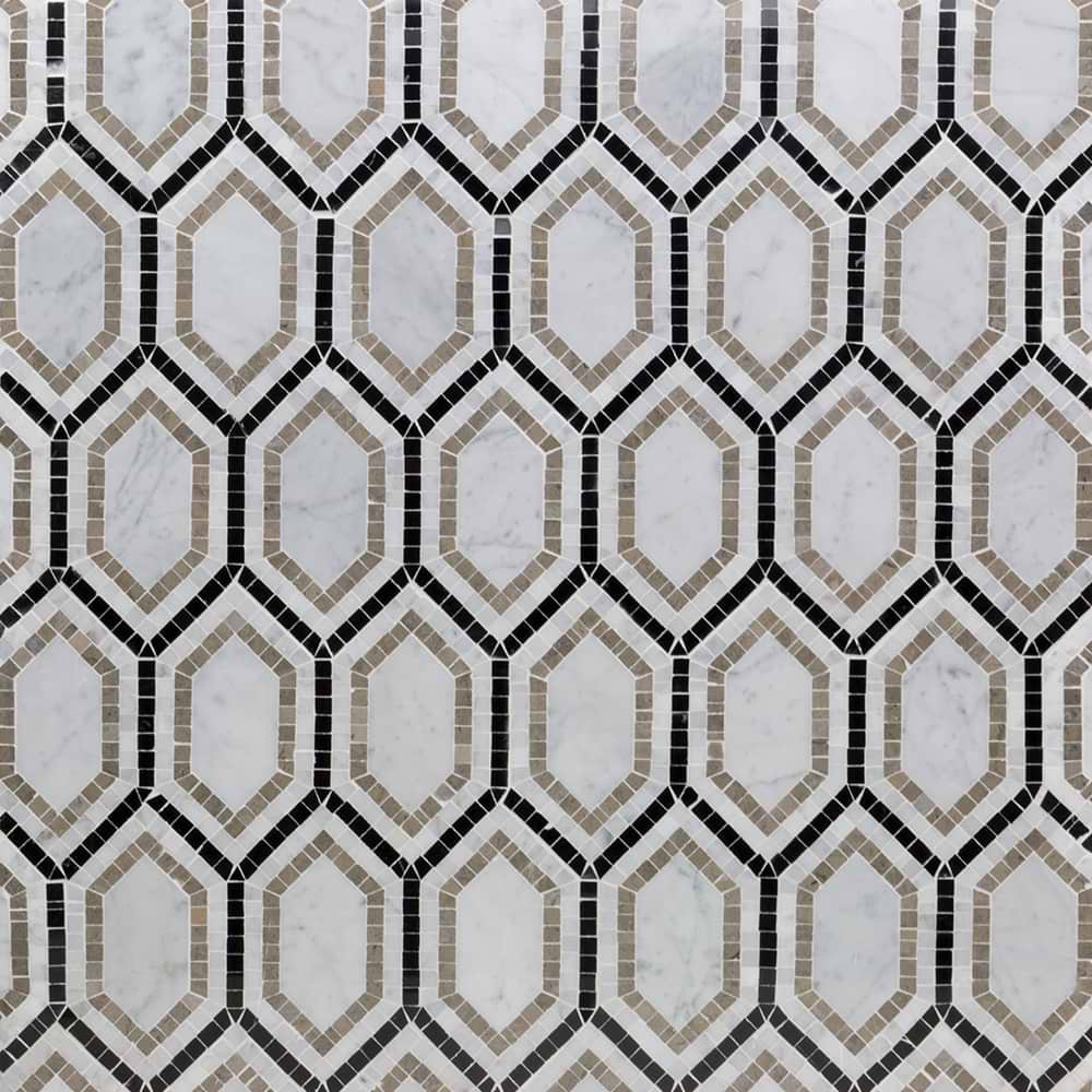 Infinity Carrara & Lagos Hexagon Marble Polished Mosaic Tile