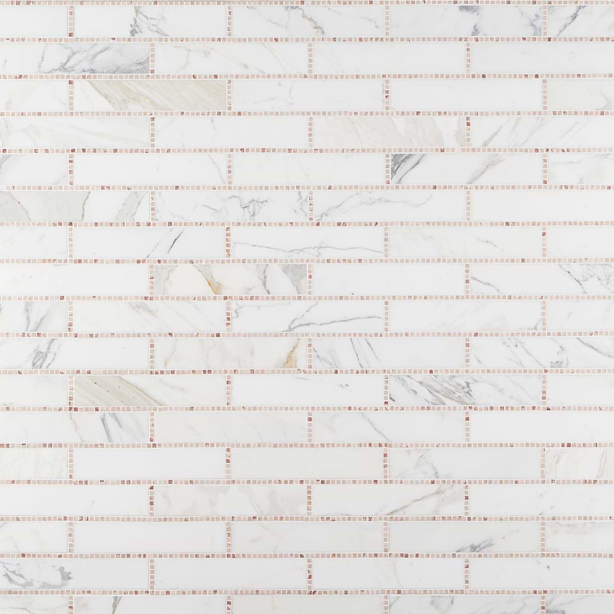 New Palm Beach by Krista Watterworth Brick White Rose 3x12" Polished Marble Mosaic