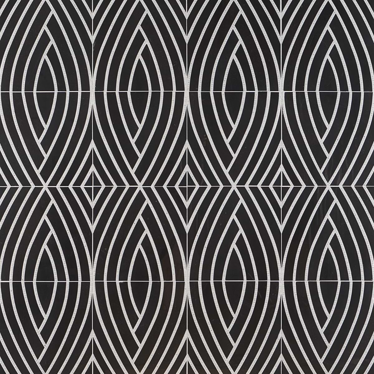 New Palm Beach by Krista Watterworth Leaf Black Polished Marble Mosaic