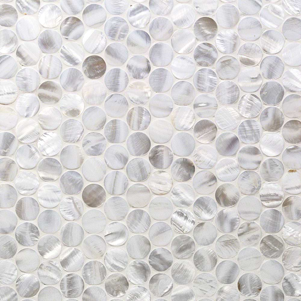 Oyster White Pearl Penny Round Polished Mosaic Tile