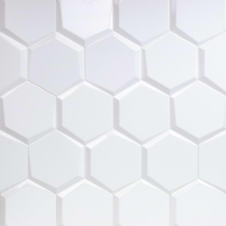 Exagoni Stive White 6x7 3D Hexagon Blanco Polished Ceramic Wall Tile