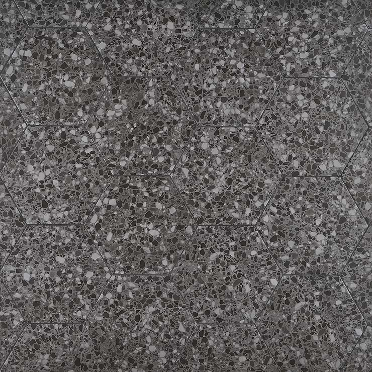 Six Hexagon Graphite Gray 12.5" Terrazzo Look Matte Porcelain Tile