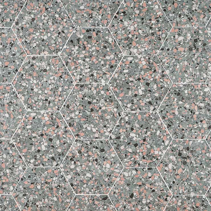 Disco-Six Hexagon Teal Green 12.5" Terrazzo Look Matte Porcelain Tile