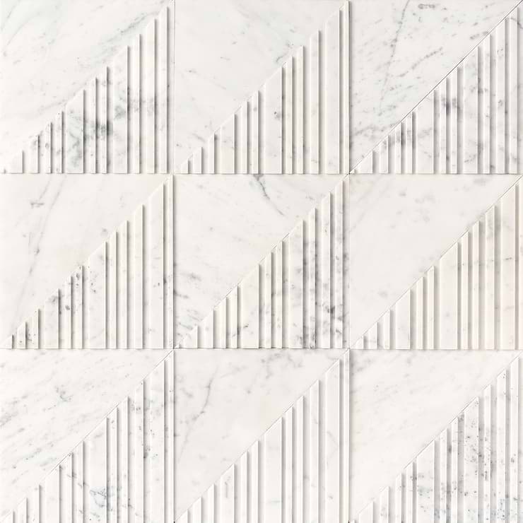 Barcode by Michael Habachy Medio Carrara White 8x8 Textured 3D Honed Marble Tile