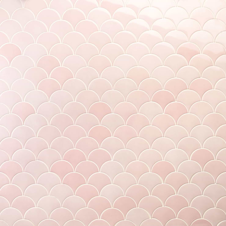 Highwater Rose Pink Fishscale 2x5 Polished Ceramic Wall Tile
