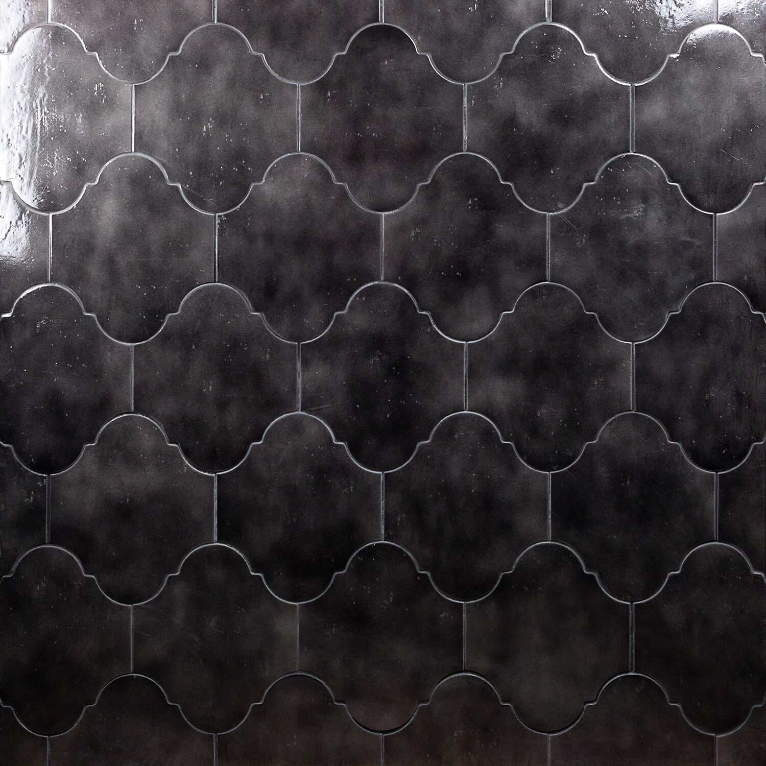 Cavallo Overcast Black 8x10 Arabesque Glossy Porcelain Tile