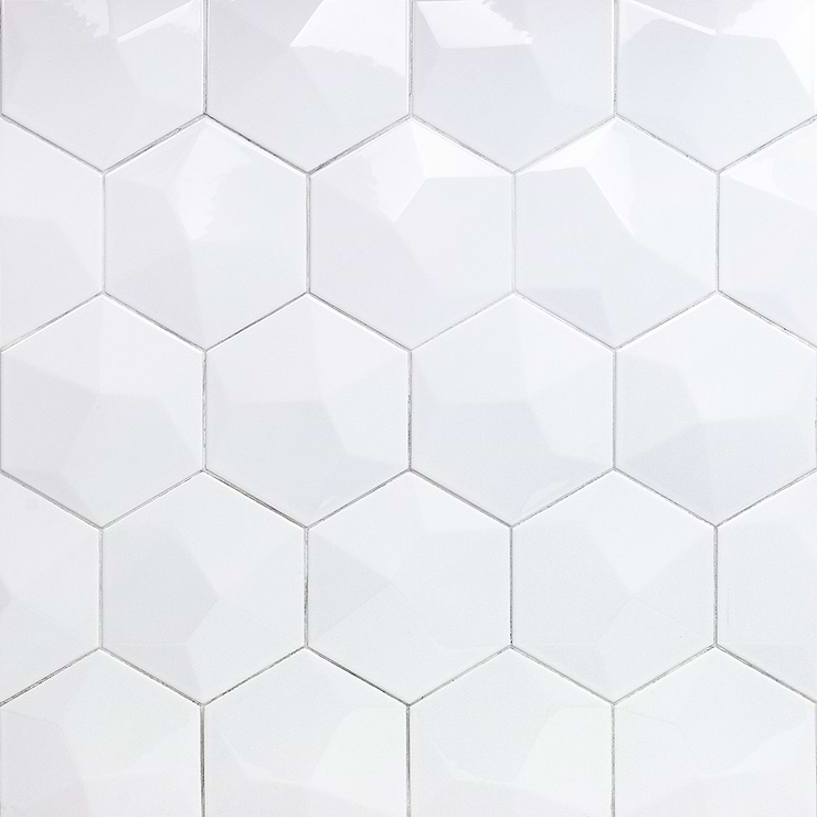 Exagoni Dimension White 6x7 3D Hexagon Blanco Polished Ceramic Wall Tile