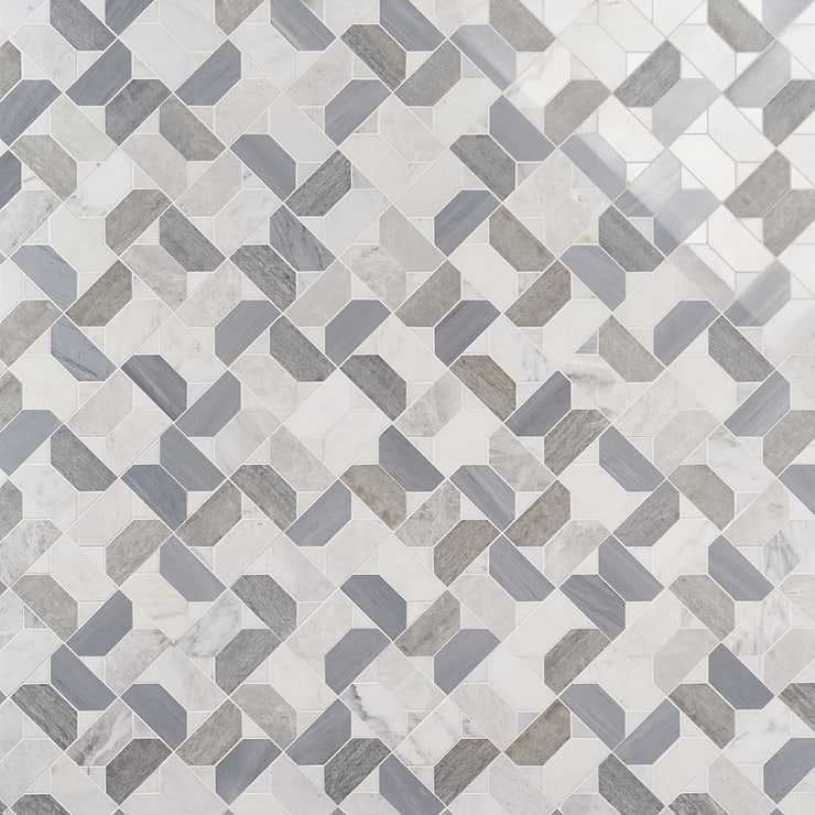 Isobel Glacier Gray Polished Marble Luxury Mosaic Tile