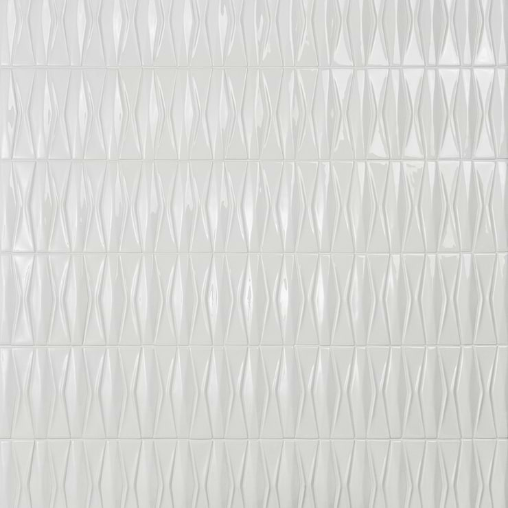 Nabi Harlequin Glacier White 2x8 Crackled Glossy Glass Mosaic Tile