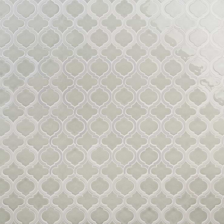 Nabi Arabesque Tundra Gray 4" Crackled Mixed Finish Glass & Marble Mosaic Tile