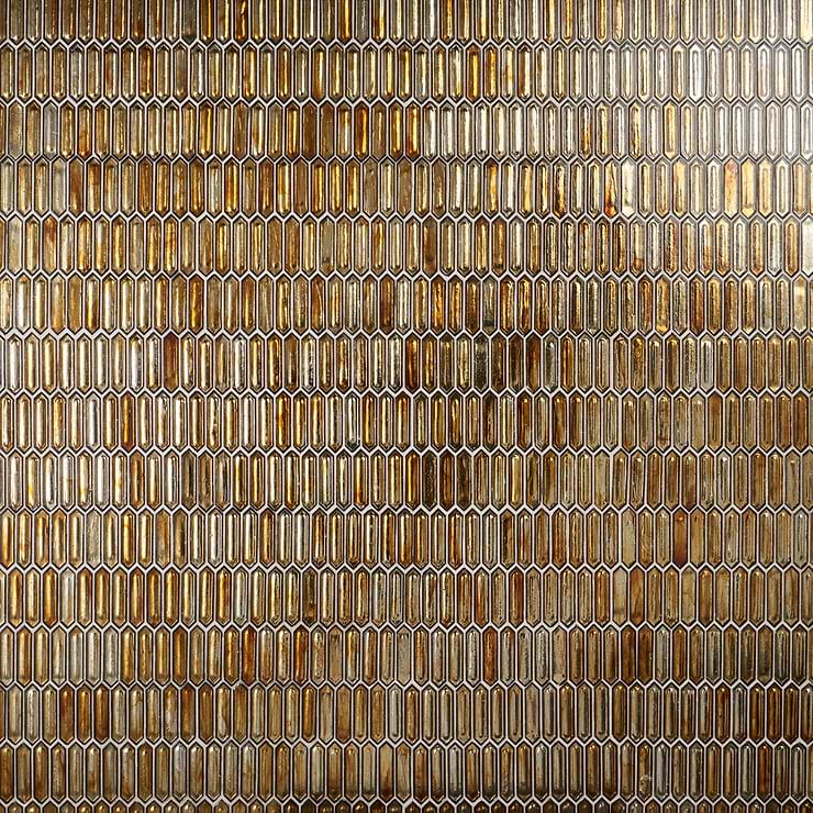 Komorebi Picket Firefly Gold 1x3 Polished Glass Mosaic Tile