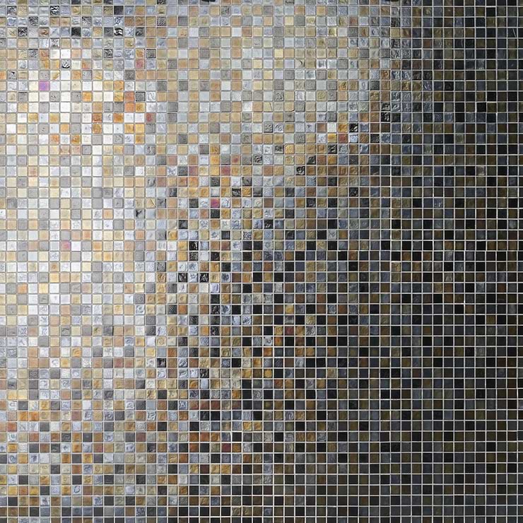 Ohana Small Squares Black Bronze 1x1 Glass Mosaic Tile
