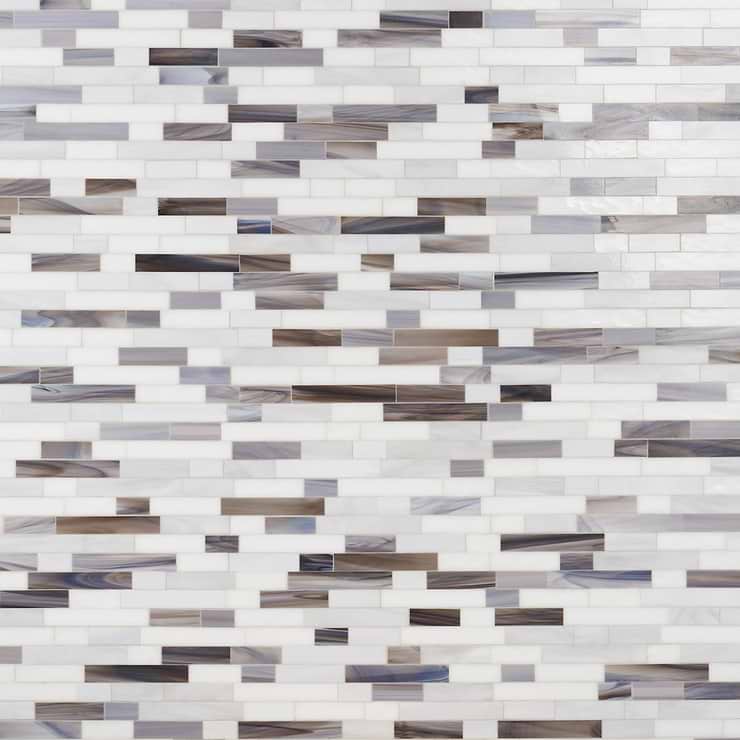 Bespoke Linear Storm Gray Polished Glass Mosaic Tile