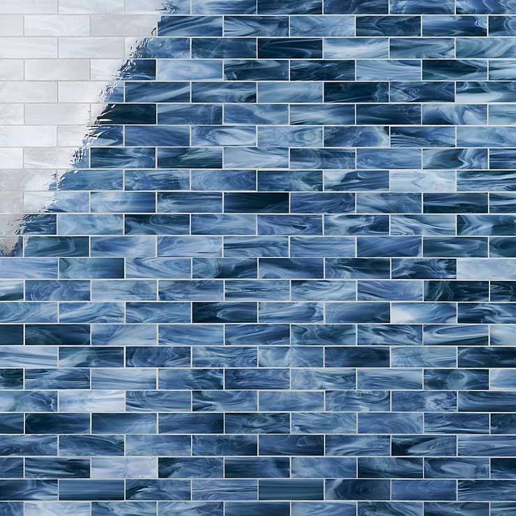 Bespoke Brick Cloud Blue 2x6 Polished Glass Mosaic Tile