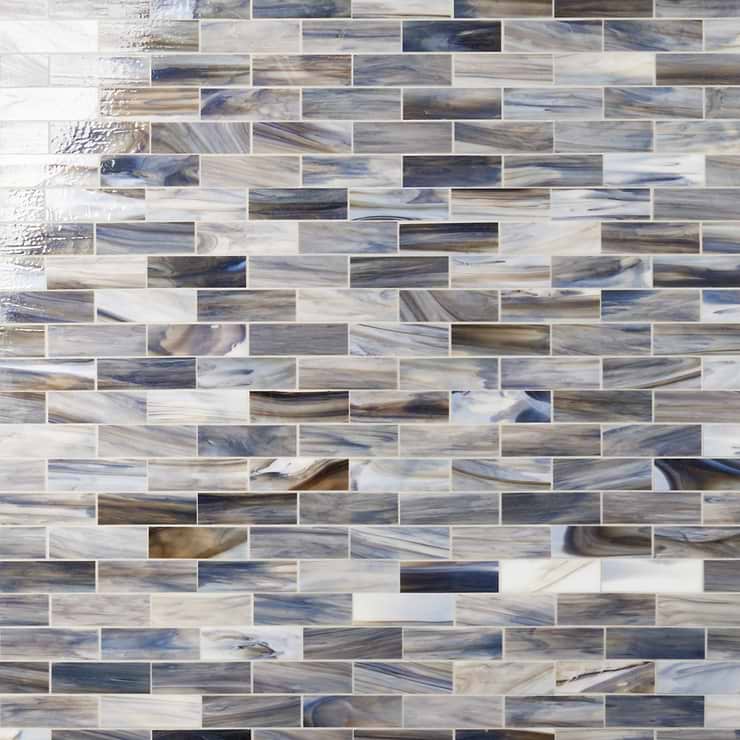 Bespoke Brick Gray Blue 2x6 Polished Glass Mosaic Tile