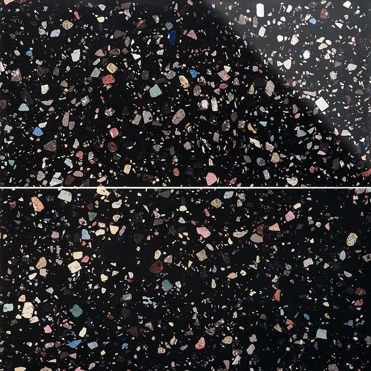 Bejeweled Black Multicolor 24x48 Terrazzo Look Polished Porcelain Tile