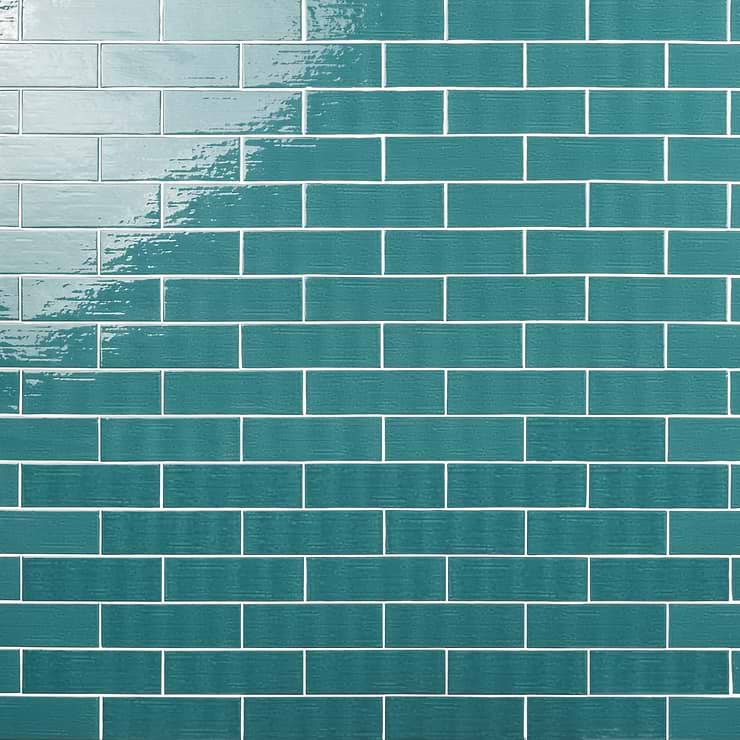 Disco-Kiln Teal Green 3x9 Polished Porcelain Subway Tile