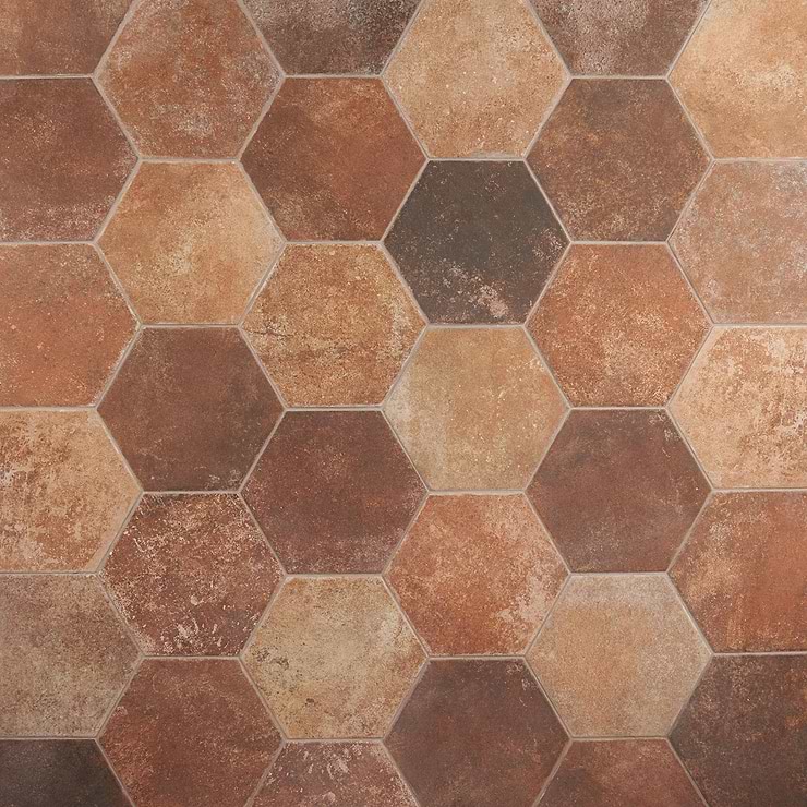 Terra Pompeii Marron Brown 8" Hexagon Matte Porcelain Tile