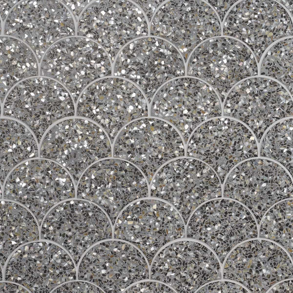 Reef Gray 5" Fishscale Polished Pearl Terrazzo Mosaic