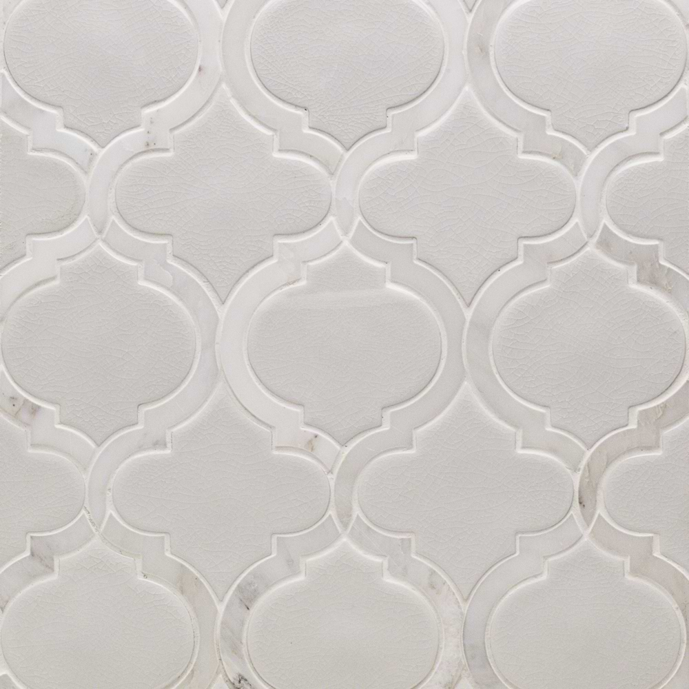 Nabi Arabesque Glacier White Marble & Crackled Glass Tile