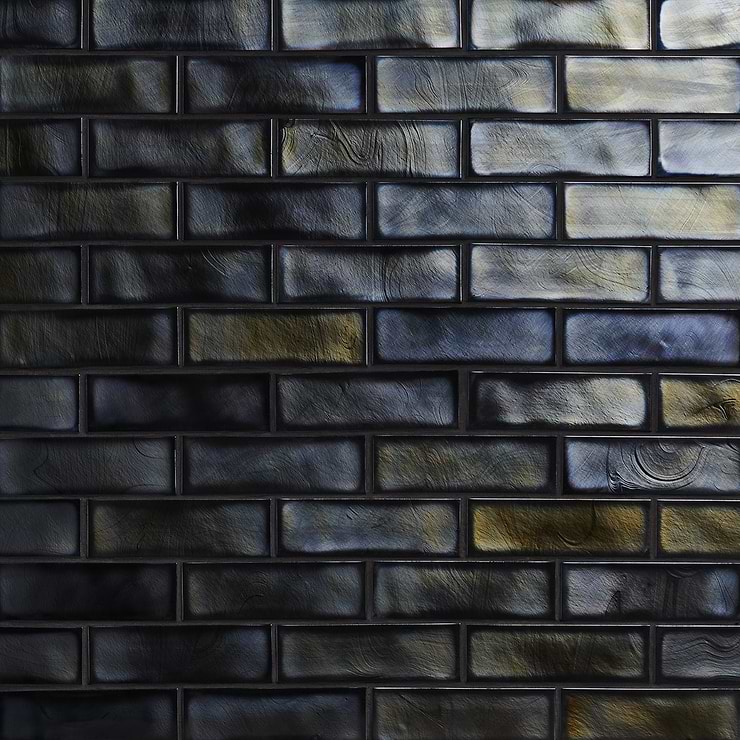 Magico Iridescent Night Black 2x6 Polished Glass Mosaic Tile
