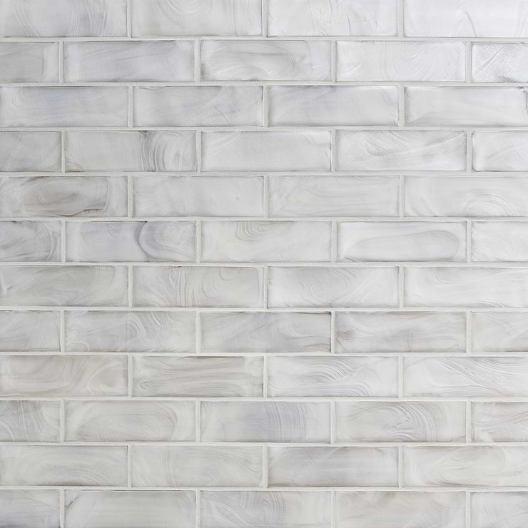 Magico Iridescent Pearl White 2x6 Polished Glass Mosaic Tile