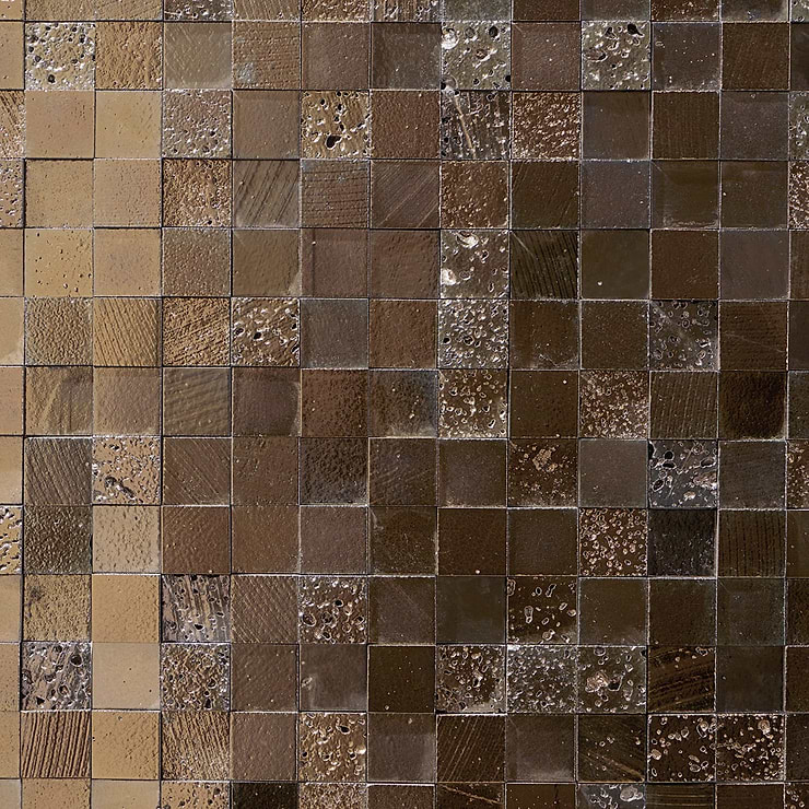 Magma 3D Squares Bronze 2x2 Polished Lava Stone Mosaic Tile