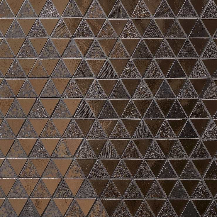 Magma Triangles Bronze 2" Polished Lava Stone Mosaic Tile