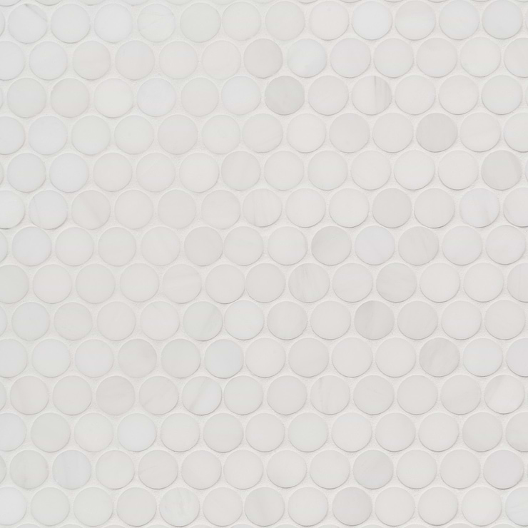 Bianco Dolomite White 1" Penny Round Premium Polished Marble Mosaic Tile