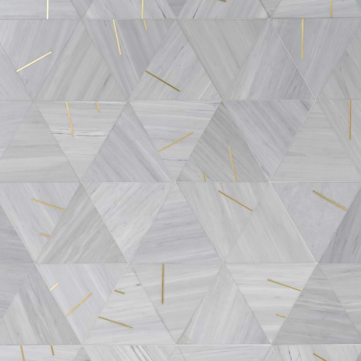Ravi Gray Polished Marble and Brass Mosaic Tile