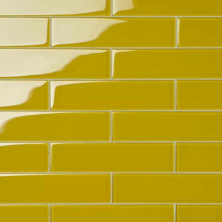 Loft Mata Hari Yellow 2x8 Polished Glass Subway Tile