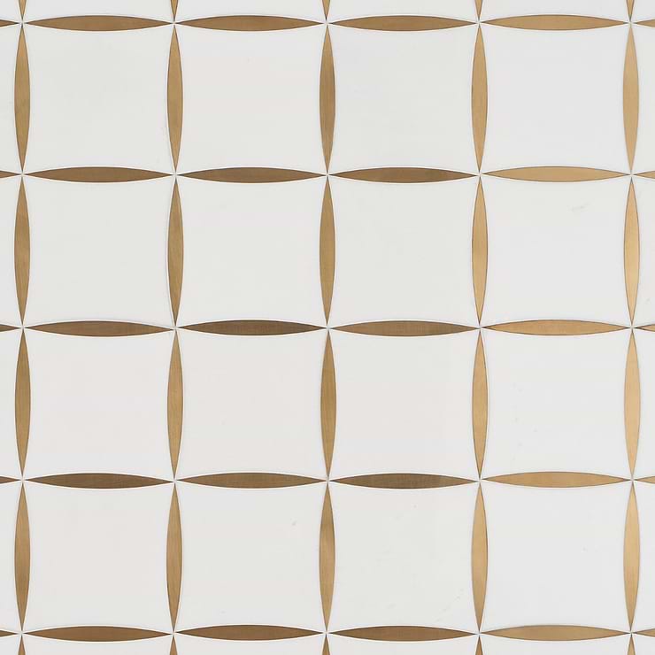 Lily Golden Polished Marble and Brass Mosaic Tile