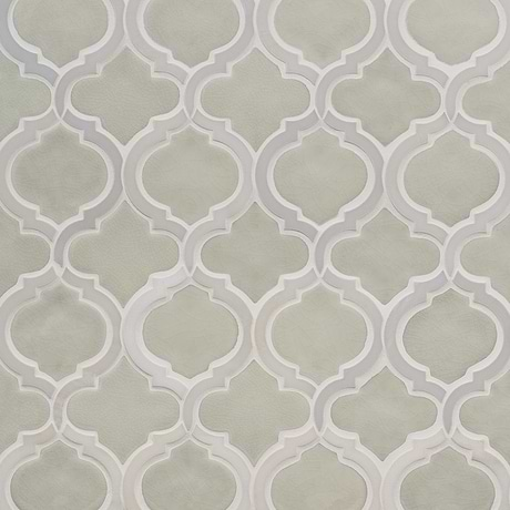 Nabi Arabesque Tundra Gray 4" Crackled Mixed Finish Glass & Marble Mosaic Tile