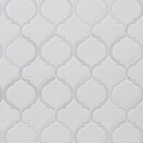 Nabi Arabesque Glacier White 4" Crackled Mixed Finish Glass & Marble Mosaic Tile